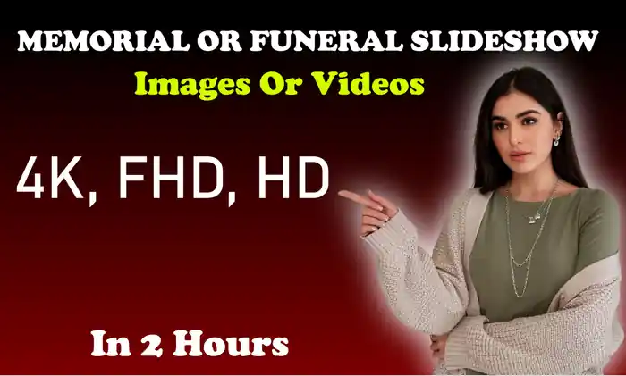 I can create funeral photo slideshow video for wedding, tribute memorial in