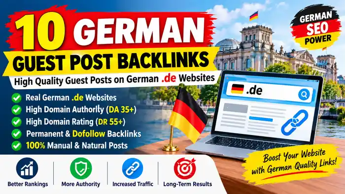 I can 10 German Guest Post Backlinks on High-Quality .de Websites