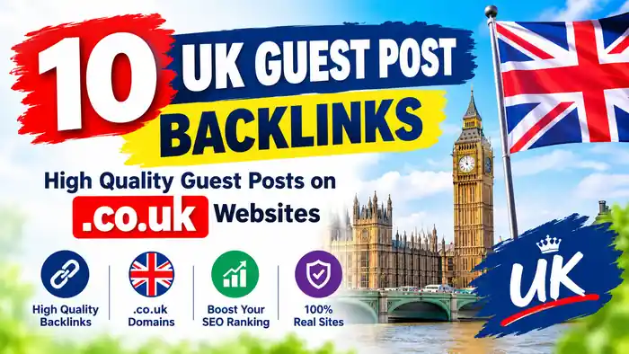 I can 10 UK Guest Post Backlinks on High Quality .co.uk Website