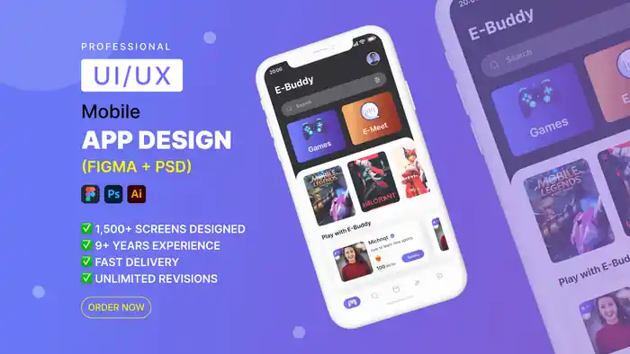 I can create stunning mobile app UI UX in figma or photoshop