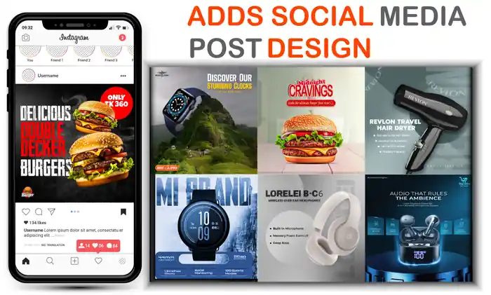 I can create social media post design, food, product, and manipulation