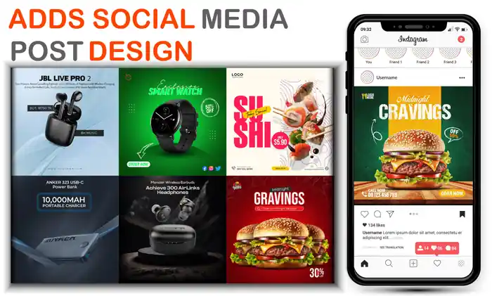 I can create social media post design, food, product, and manipulation