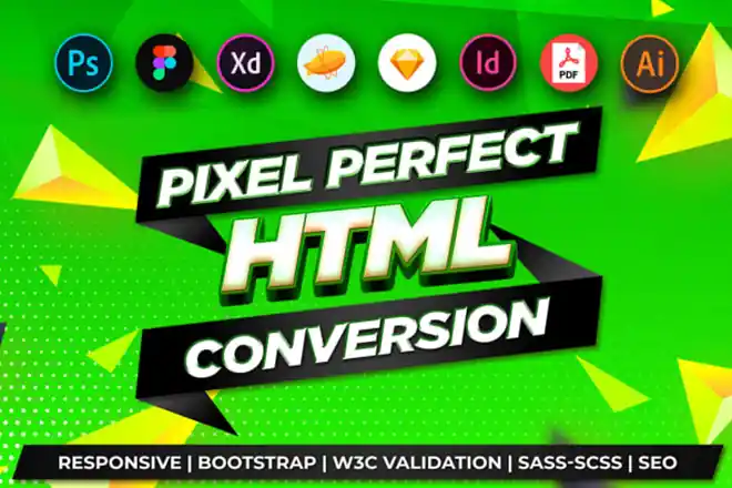 I can I will convert PSD to HTML, xd to HTML, figma to HTML, bootstrap