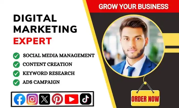 I can be your digital marketer and social media marketing manager