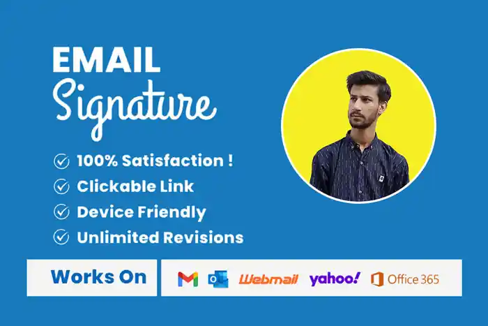 I can design clickable HTML email signature for gmail,outlook, yahoo mail