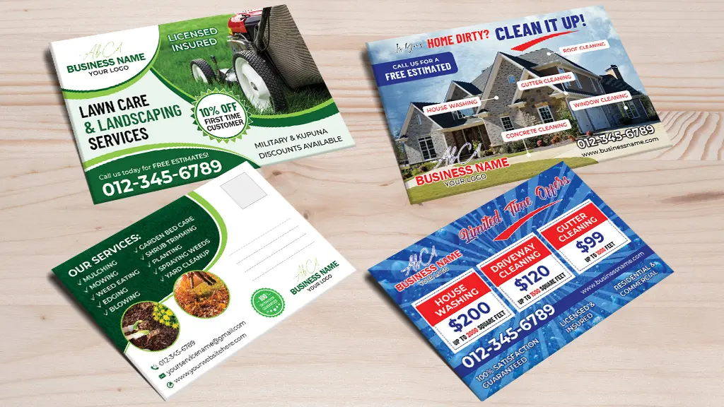 I can design postcard, flyer for lawn care, Pressure Washing, Solar, dental