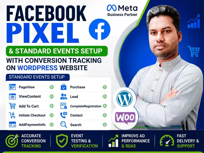I can Facebook Pixel, Standard Events setup, Conversion tracking- WordPress