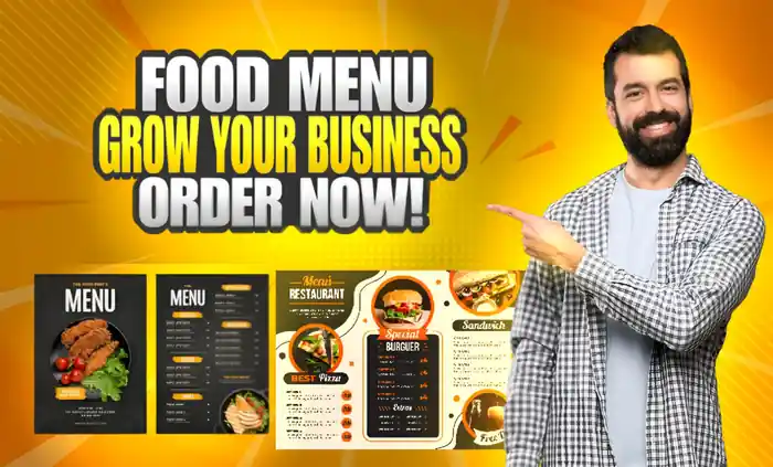 I can design menu card for restaurant, flyer design