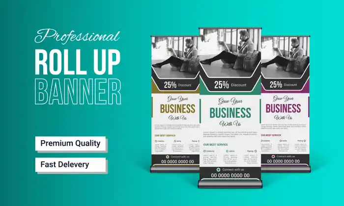I can do roll up, pull up or retractable banner ads and signage design