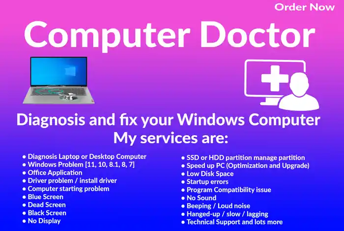 I can fix your windows desktop or laptop computer problem remotely 
