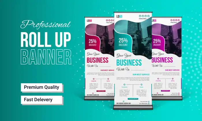 I can do roll up, pull up or retractable banner ads and signage design