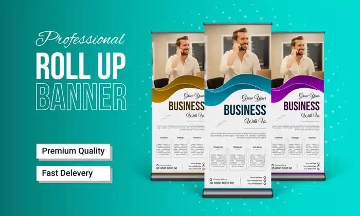 I can do roll up, pull up or retractable banner ads and signage design