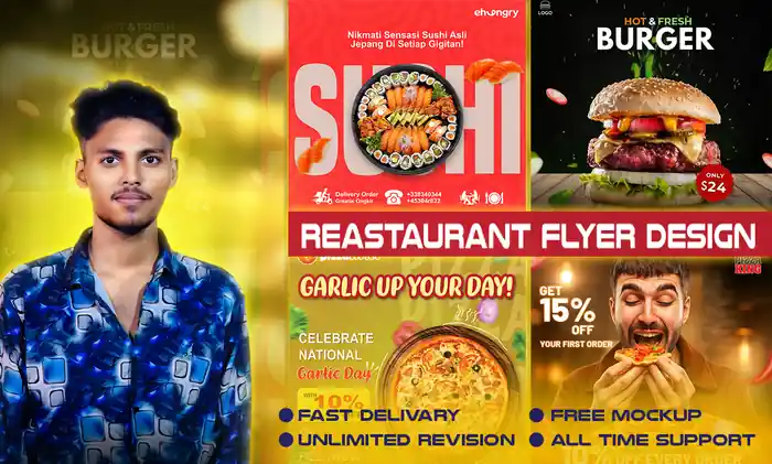 I can provide restaurant flyer, menu board, food poster, thumbnails Design