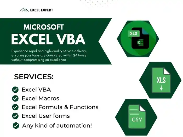 I can help with Microsoft excel, macro, VBA, formula, automation