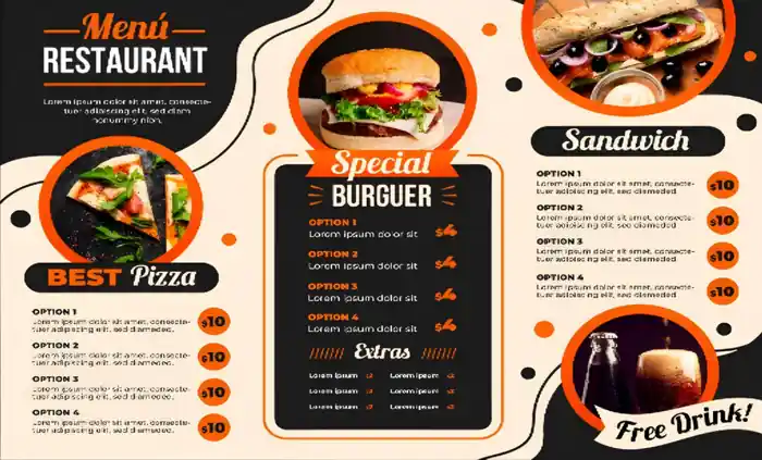 I can design menu card for restaurant, flyer design