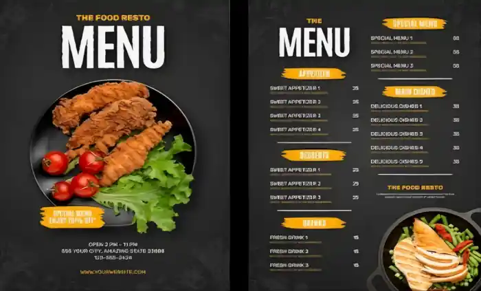 I can design menu card for restaurant, flyer design
