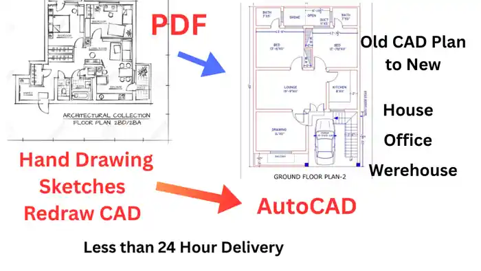 I can Convert PDF to AutoCAD Plan | Sketches to AutoCAD | Redraw AutoCAD