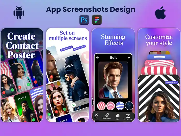 I can design professional app screenshots for app store and play store