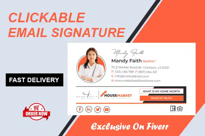 I can design clickable HTML email signature for gmail,outlook, yahoo mail