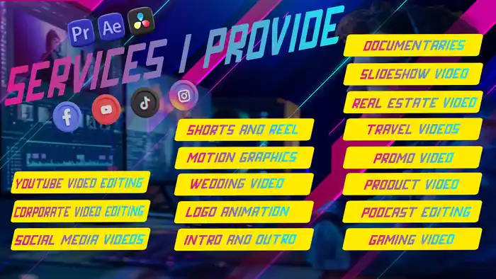 I can do video editing for youtube videos, shorts, reels, tiktok