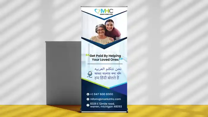 I can roll up banner, pull up banner, yard sign, billboard, signage design