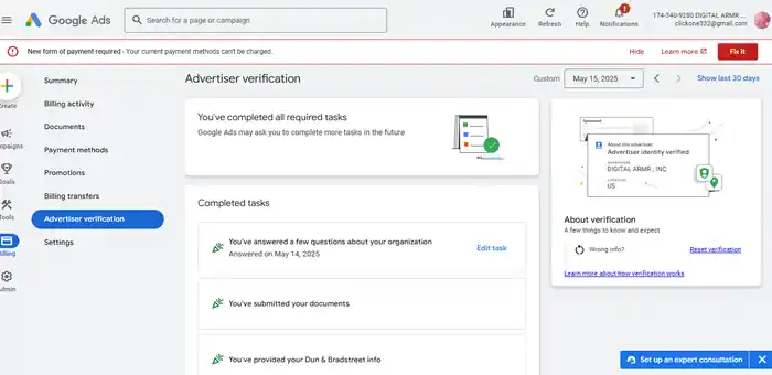 I can do Setup and Complete Your Google Ads Advertiser Verification