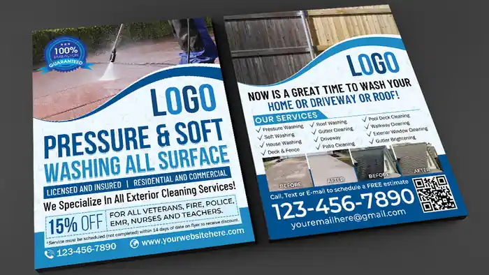 I can design flyer, postcard, for solar, lawn care, pressure washing, dental