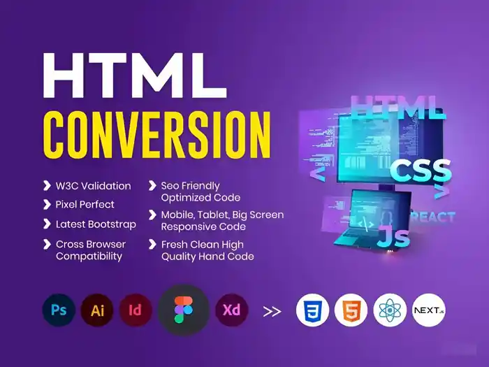 I can convert figma to HTML, CSS, js, jquery, react