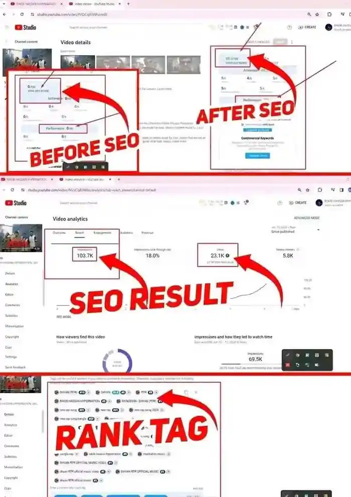 I can do YouTube SEO to rank your videos on top and grow your channel