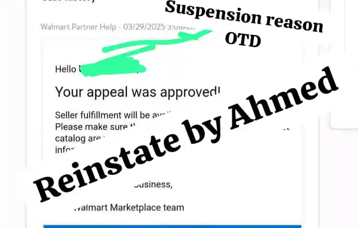 I can Walmart seller account all types of suspension services available.