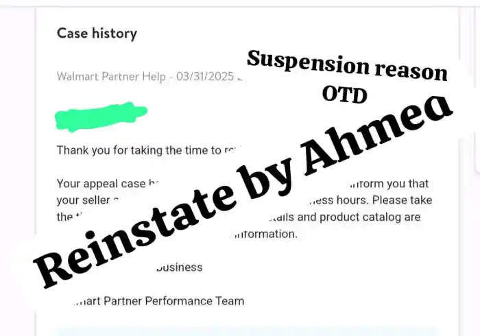 I can Walmart seller account all types of suspension services available.