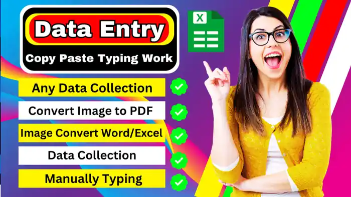 I can Data entry copy paste excel pdf to excel, image to word typing job