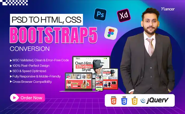 I can convert psd, figma to html css bootstrap 5 responsive website